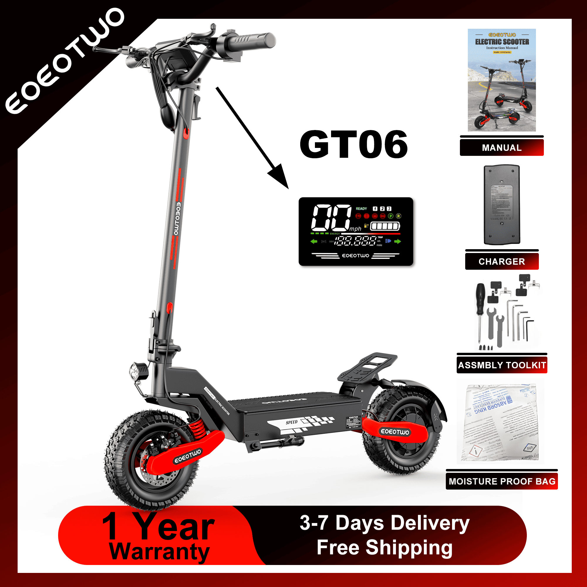 Dual Motor Ebike Kit 2000W - Trottinette électrique EOEOTWO GT06 pour adultes,