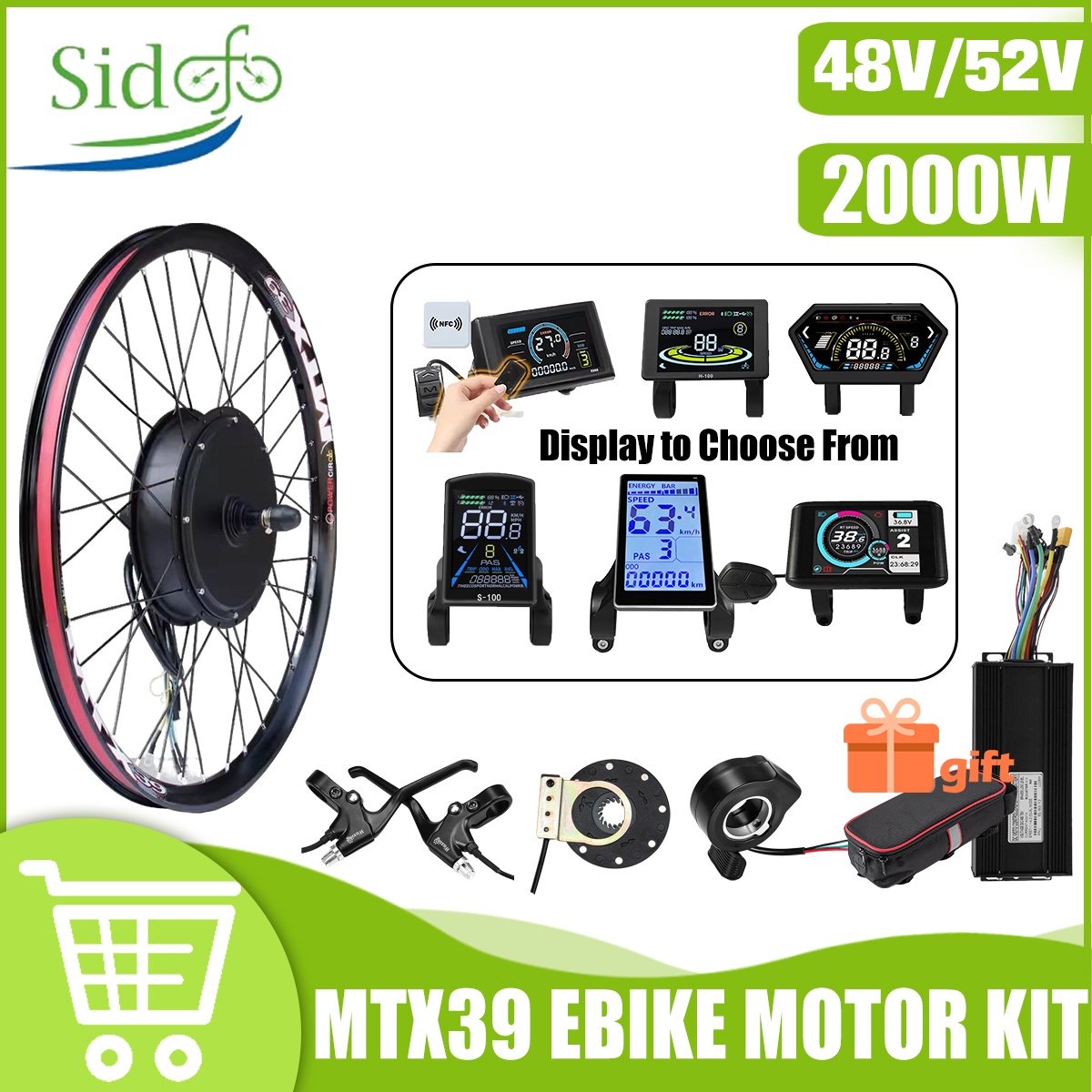 MTX39 48 V/52 V 2000 W moteur  - Gearless Hub Motor Conversion Kit 2000W With Display avis et prix